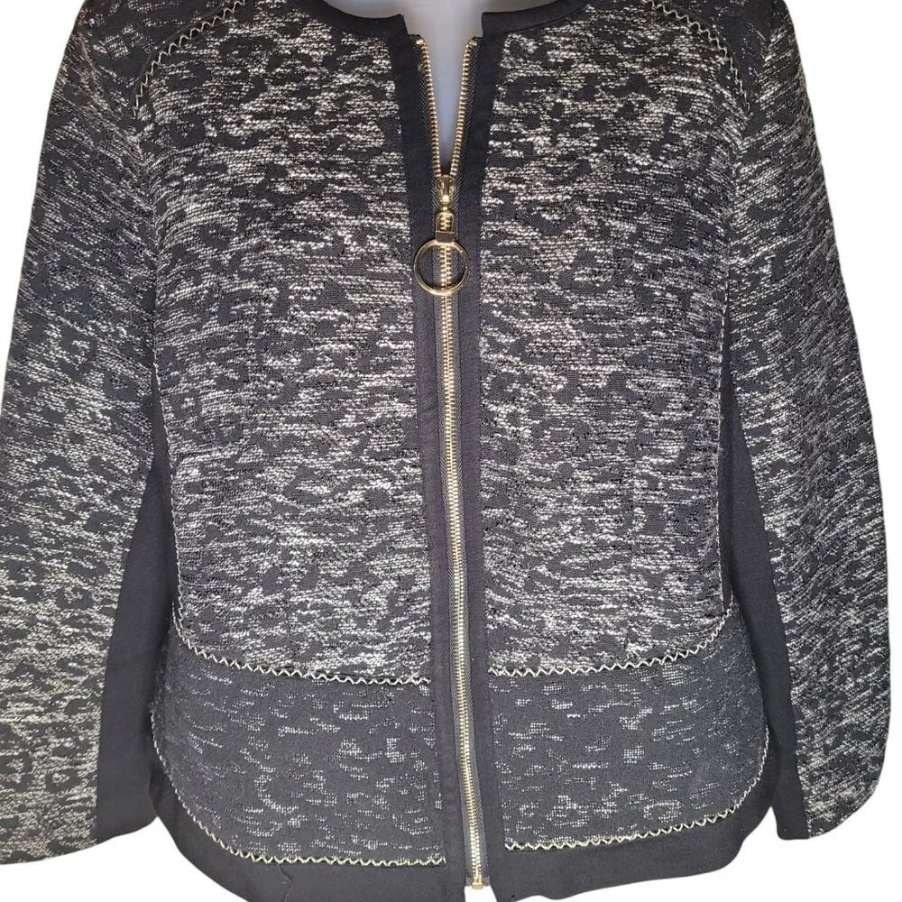Chico's Black Tweek Jacket Zip Up Gold Hardware Lined Sz 2 - Picture 2 of 6